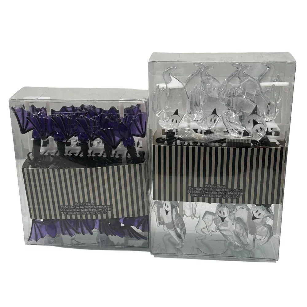 Halloween Purple Bats 20 Clear Ghosts 15 String Led Lights Set of 2